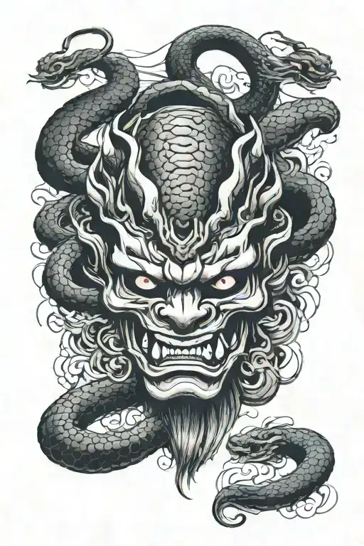 Snake And Oni Mask Surrounded