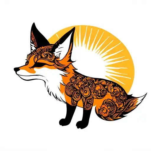 Kitsune Fox With Sun Rays