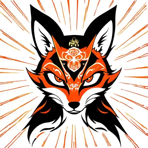 Fox Wearing Okami Mask With Sun Rays In Background