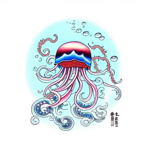 Many Jellyfish With Waves In Ocean