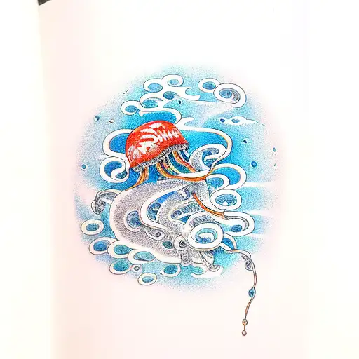 Many Jellyfish With Waves In Ocean