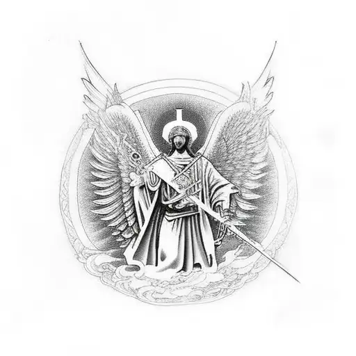 Saint Micheal The Archangel With A Sword And Under It Say Vivo Gladio Moriatur Gladio