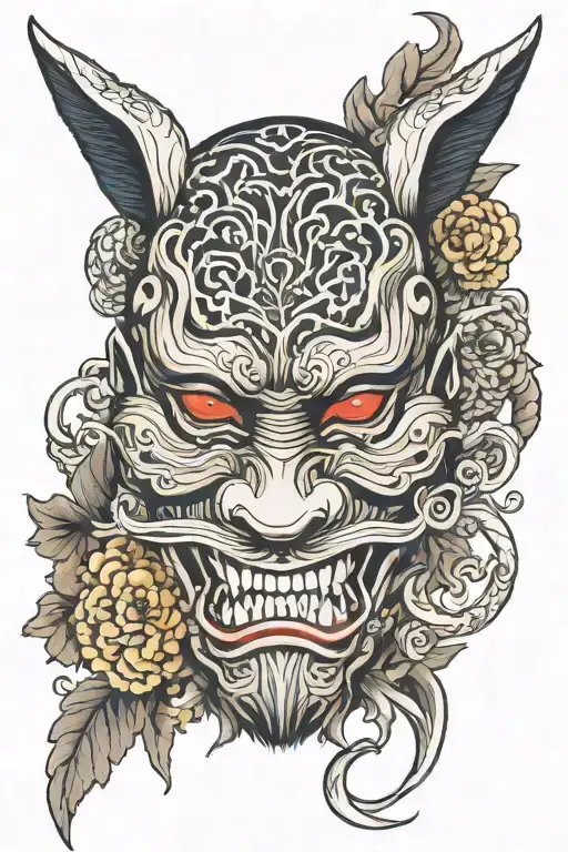 Japanese Yakusa Mask Between Nature And Water