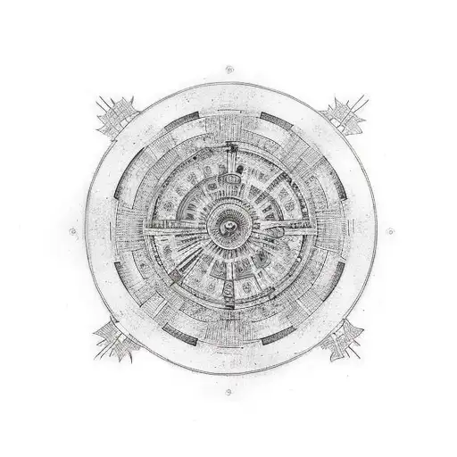 A Circle Surrounding A Winmill With Fine Lines