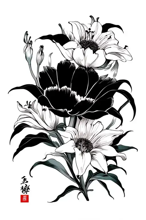 Tulip Intertwined With Spider Lilies And Sunflowers