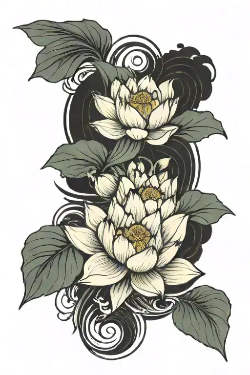 Lotus Flower With Waves Half Arm Sleeve Inspired By Japanese Art
