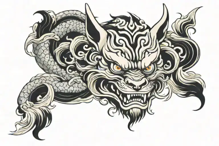 Fox Demon Oni Mask Cloud Wind Koi Fish