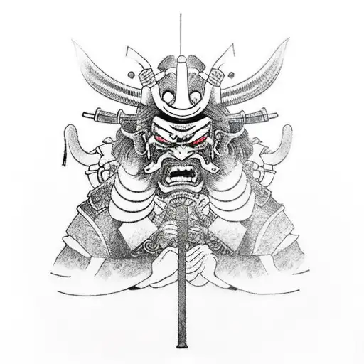 Samurai With Oni Mask Charging With M1 Grand With Bayonet