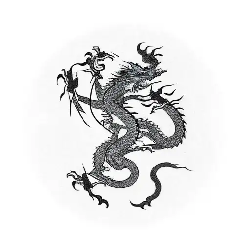 Dragon Over Top The Stripes Of The Japanese Flag In Black