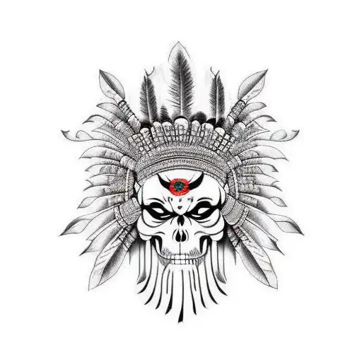 Indian Face Faded Into Skull With Head Dress Wrapped Around