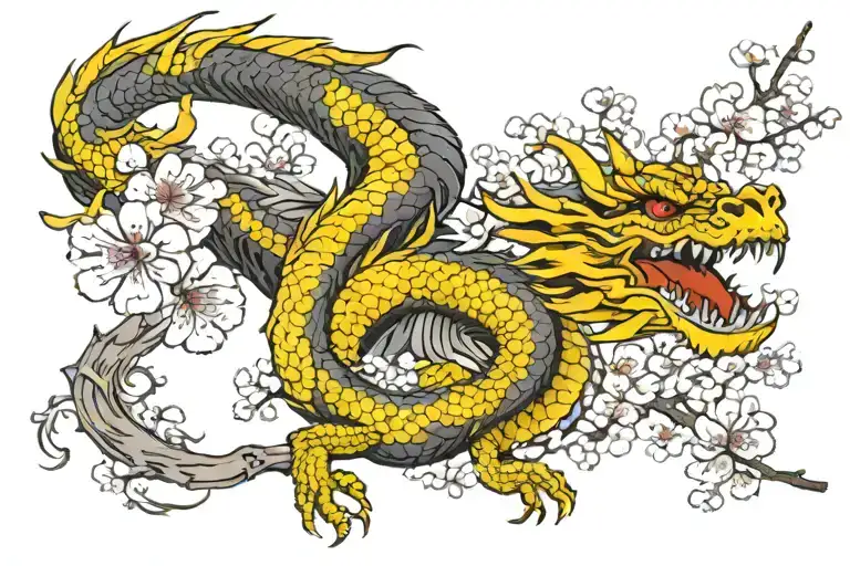 Dragon Wrapped My Forearm Withsome Cherry Blossom Tree Branches As Well