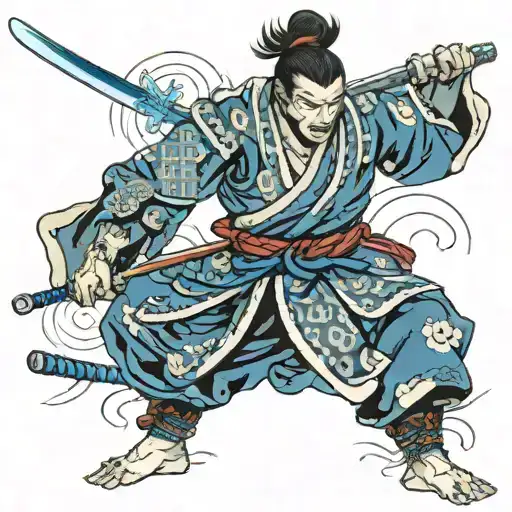 Samurai With Blue Sword