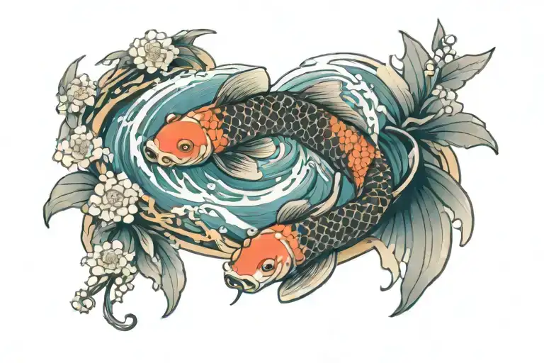 Koi And Waterfall Surrounded