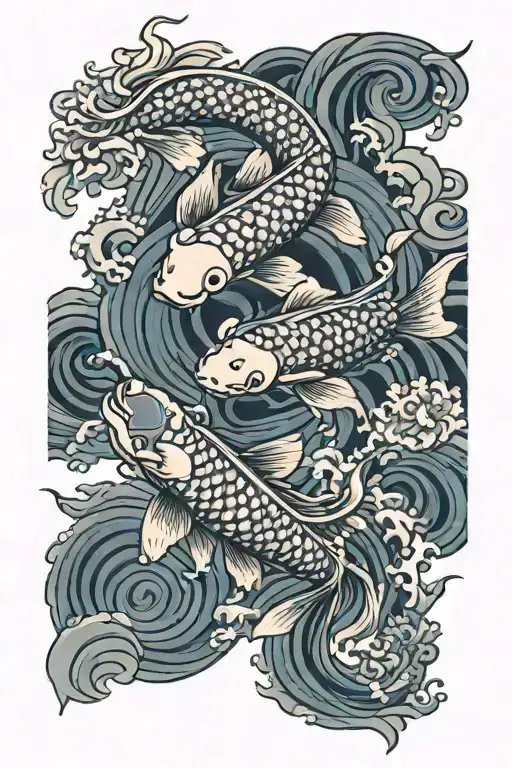 Koi Fish Dragon Waves