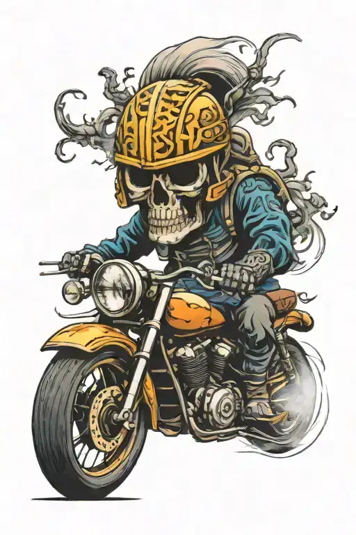 The Front Of A Skull Rider Wearing A Kendo Helmet On A Motorcycle On A Smoked Background