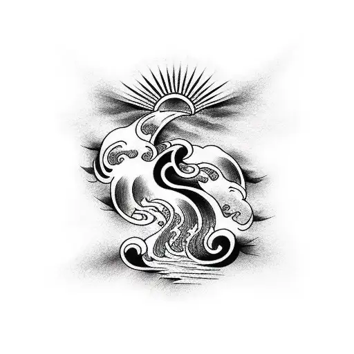 Japanese Rising Sun Wind Bars Waves