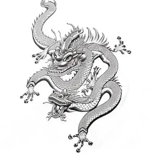 Chinese Dragon Fighting Samurai Frog
