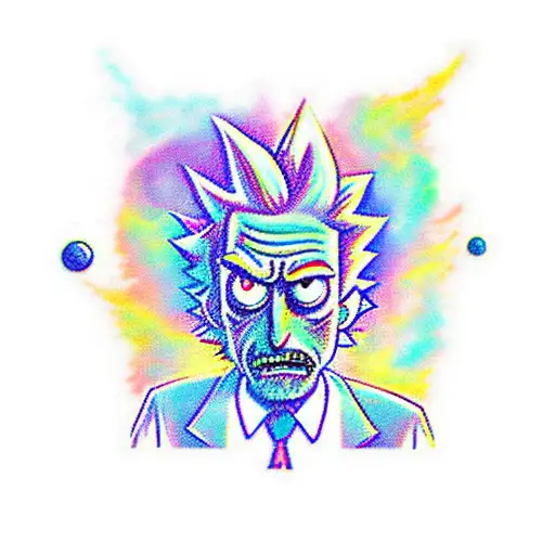 Rick From The Cartoon Rick And Morty In Acid Colors With Space Weapons