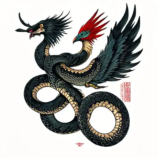 Phoenix And Snake Intertwined