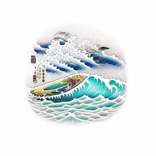 Board Surfing Thru A Wave On A Tropical Beach At Sunrise