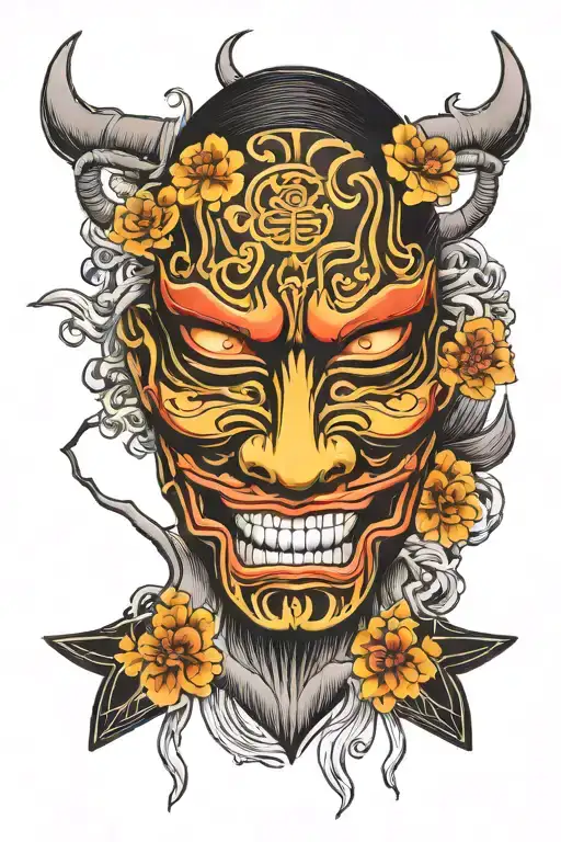 Black Japan Mask Split In Half