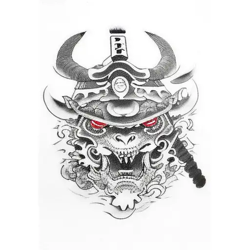 A Broken Samurai Katana Between Old Skulls