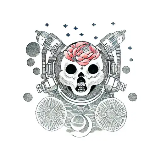 Astronaut Holding Flowers In Front Of Moon