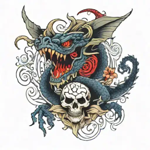 Dragon Sleeve With Skulls And A Mangekyou Sharingan