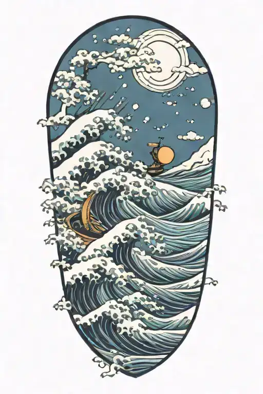 Waves With Crashing Boat Sailing Moon In Background