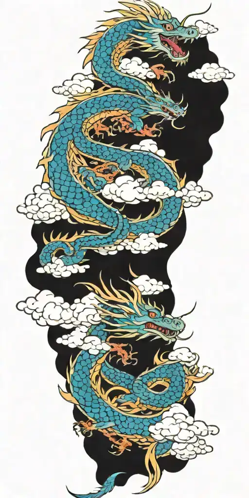 Dragon Flying In Clouds Color