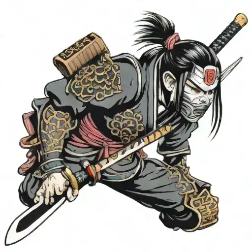 Samurai Girl In A Mask With Katana Armor