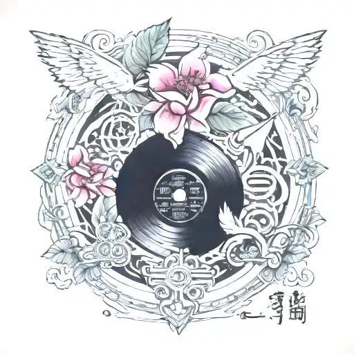 Multi Platinum Vinyl Record Surrounded My Music Themed