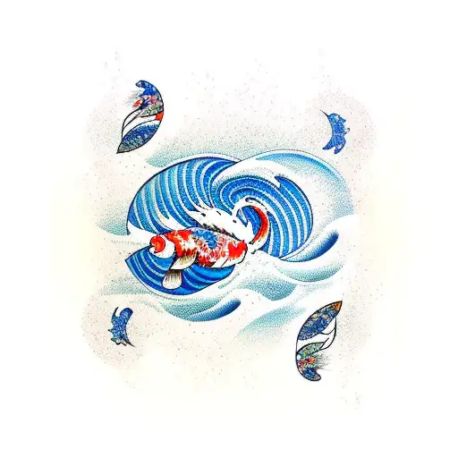 Ocean Wave Made Out Of Koi Fishes