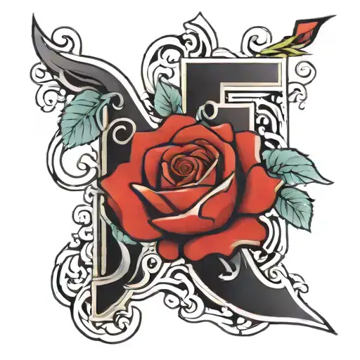 Red Rose With The Letters Jf Hidden Within The Design