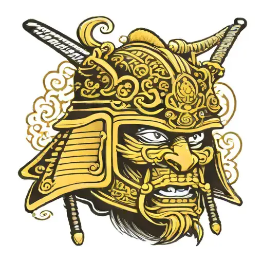 Samurai Helmet Woth Sword Going Through It