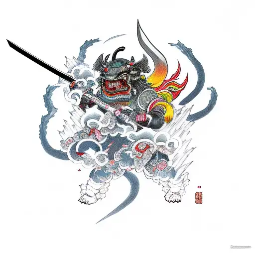 Lightning Bolt Cherry Blossom Samurai Oni Demon