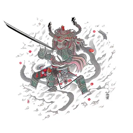 Lightning Bolt Cherry Blossom Samurai Oni Demon