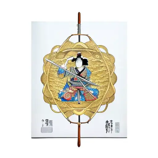 Samurai With Sword Swing Making Golden Spiral