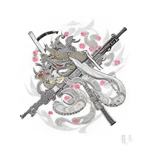 A Collection Of Weapons From Different Anime Series Arranged In A Floral Pattern