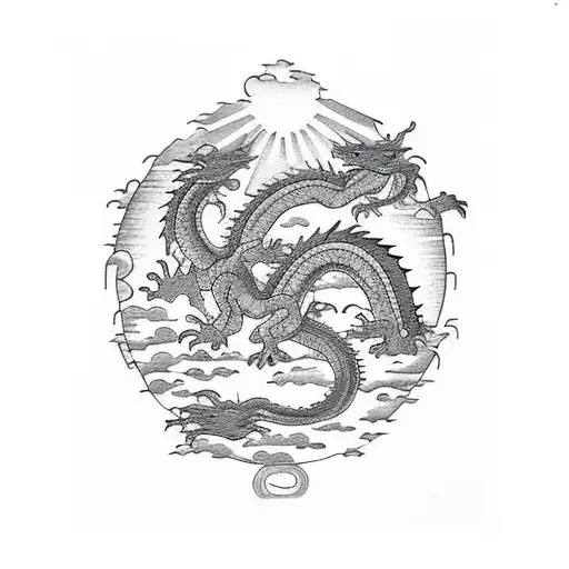 Dragon En Paisaje Japones Con Tonos De Anochecer