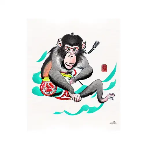 Silly Looking Monkey On A Karate Kimono Fighting Caricature
