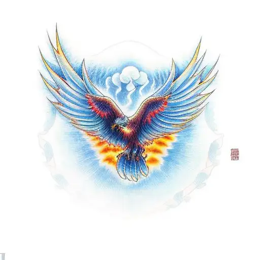 Pheonix Flying Up Towards The Sun