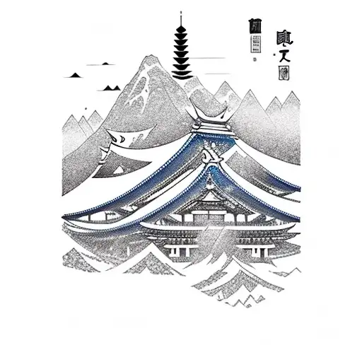 Mountain Scene And Temple