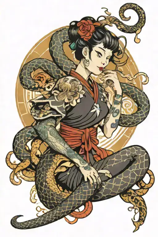 Woman With Horn And Snake Wrapped