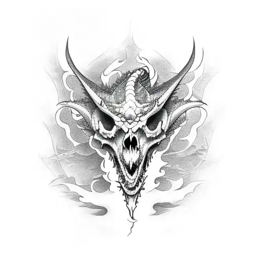 Dragon Skull In Black-grey Style