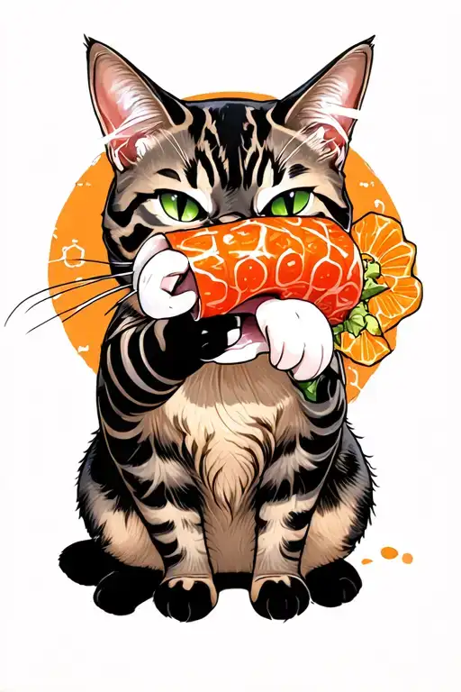 Cat Eating Sushi Roll