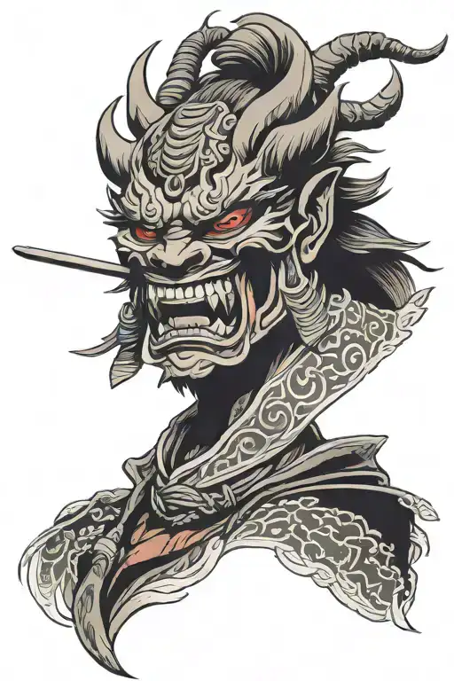 Oni Mask Samurai Looking And Animal Characteristics Sharp Teeth