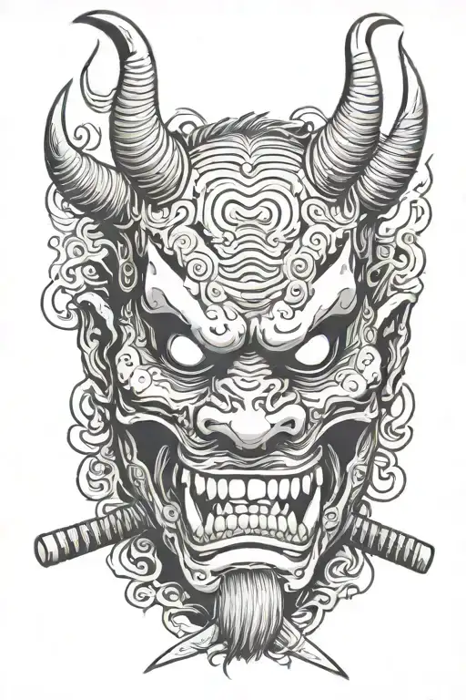 Oni Mask Spirit Animal Characteristics Sharp Teeth Head Only Facing Me With Katana Included