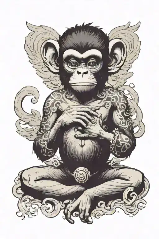 Badass Angel Monkey With A Halo And Heart In Hand With Dark Smoke On A Background