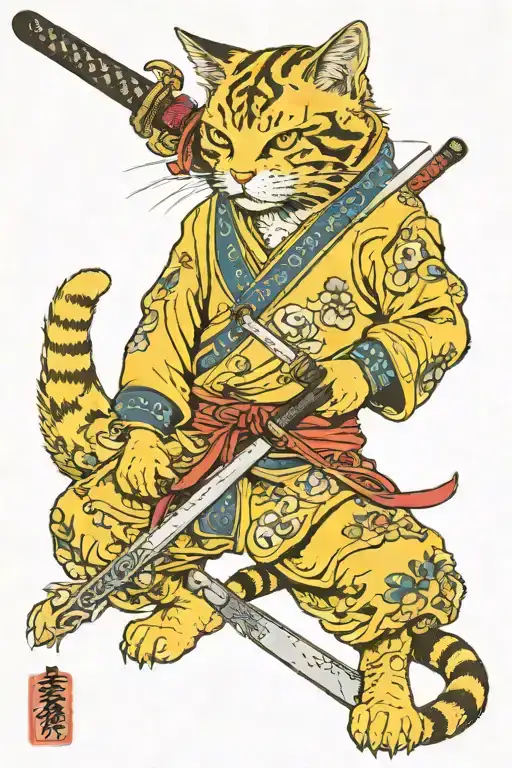 Cat With The Sword In Yellow Sport Suit